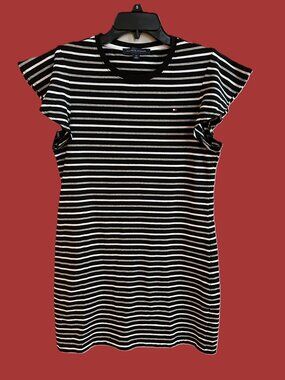Tommy Hilfiger Women's Size Small T-shirt Dress Black Gray White Stripes